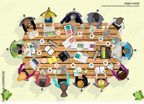 Business Meeting Training  Brainstorm for Success Creativity  Idea and  Plan  think analyze creative work,flat design illustration.