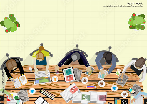 Business Meeting Training  Brainstorm for Success Creativity  Idea and  Plan  think analyze creative work,flat design illustration.