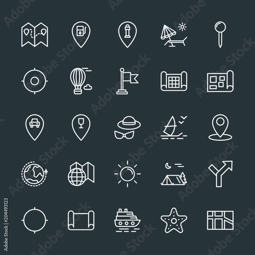 Modern Simple Set of location, travel Vector outline Icons. Contains such Icons as  background,  way,  road,  light, petrol,  gas, sign, map and more on dark background. Fully Editable. Pixel Perfect.