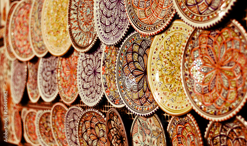 beautiful dishes colored and decorated in the souk