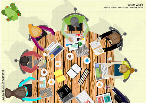 Business Meeting Training  Brainstorm for Success Creativity  Idea and  Plan  think analyze creative work,flat design illustration.