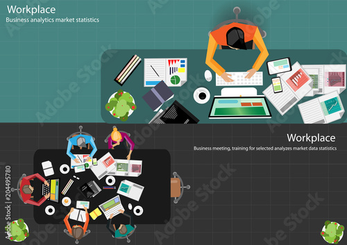 Business Meeting Training  Brainstorm for Success Creativity  Idea and  Plan  think analyze creative work,flat design illustration.