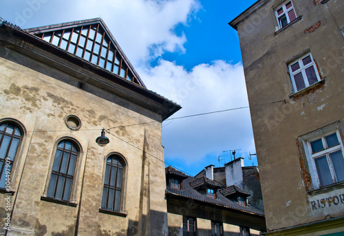 Buildings in the historical Jewish quarter of Krakow city in Poland