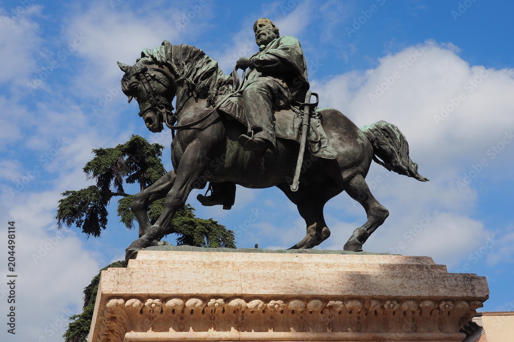 Garibaldi monument in Verona, Veneto, Italy - obrazy, fototapety, plakaty 