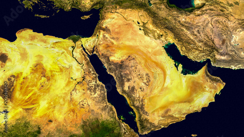 Middle east, west asia, Israel and Iran as it looks like from space. Elements of this image are furnished by NASA.