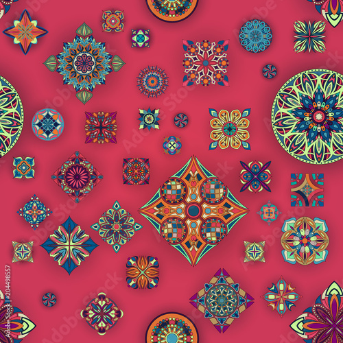 Seamless pattern with decorative mandalas. Vintage mandala elements.