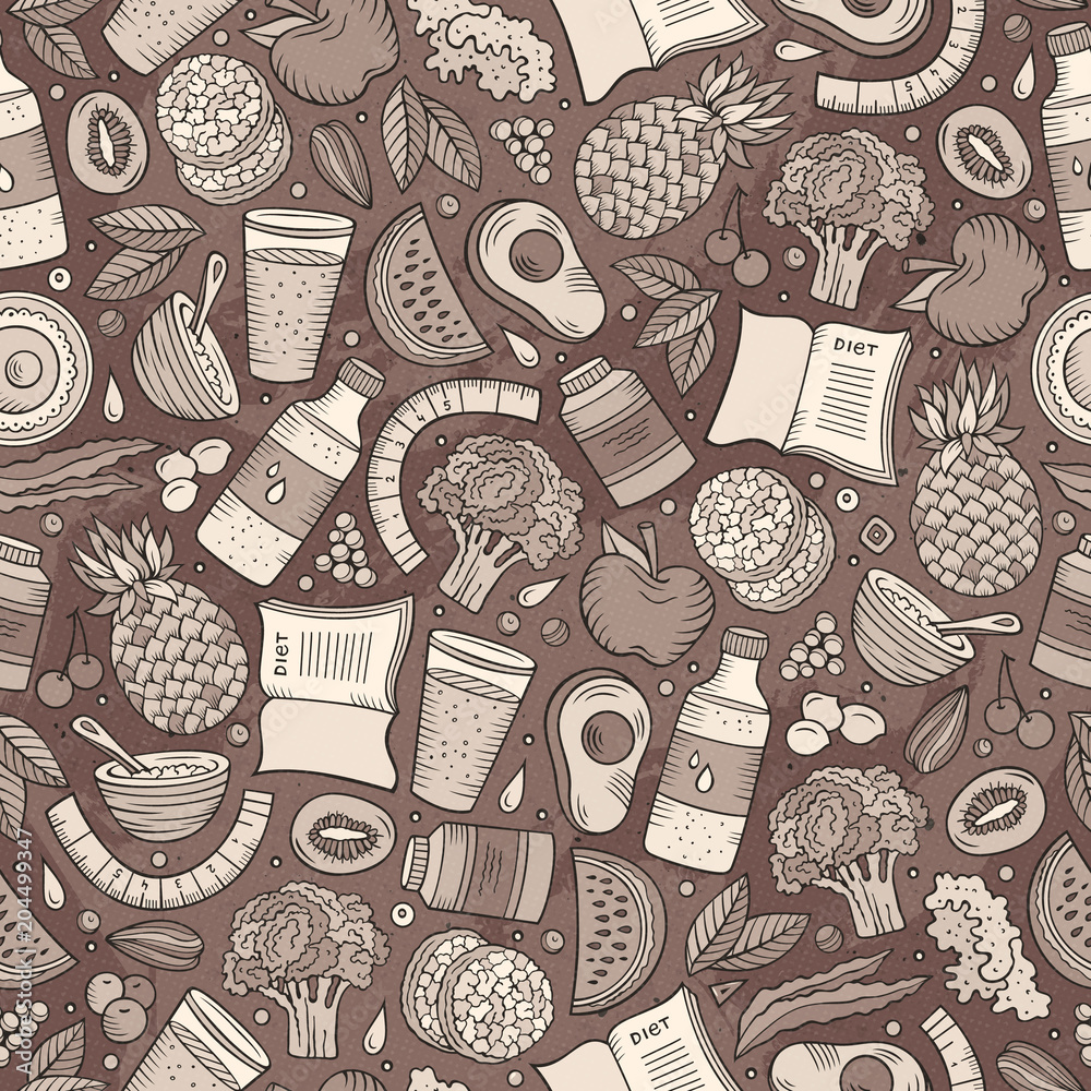Cartoon hand-drawn Diet food seamless pattern Cartoon hand-drawn Diet food seamless pattern