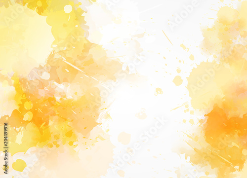 Watercolor paint splashes background in yellow colors