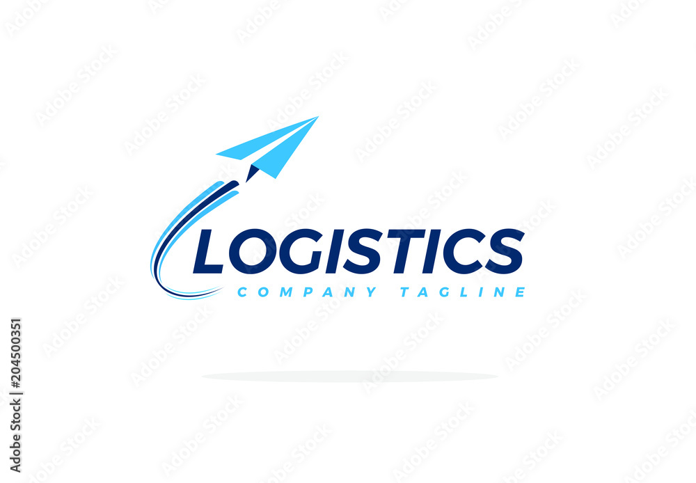 Blue Logistics Logo With Airplane Taking Off Vector
