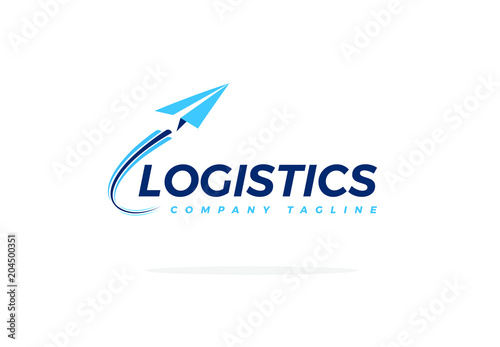 Blue Logistics Logo With Airplane Taking Off Vector
