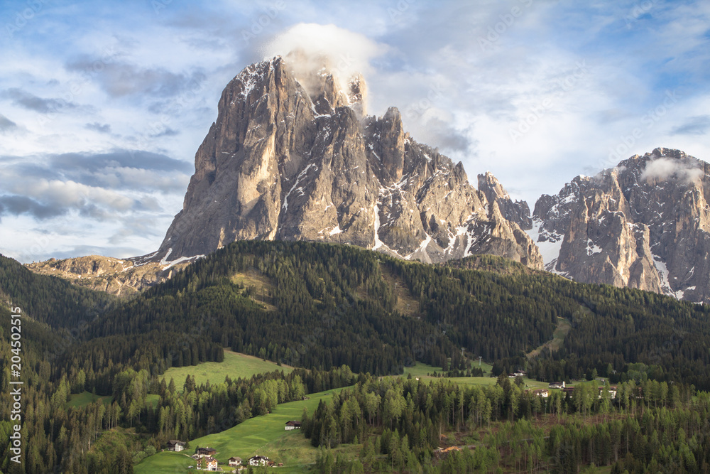 Mount Langkofel (Sassolungo) in the Dolomites of South Tyrol, Italy