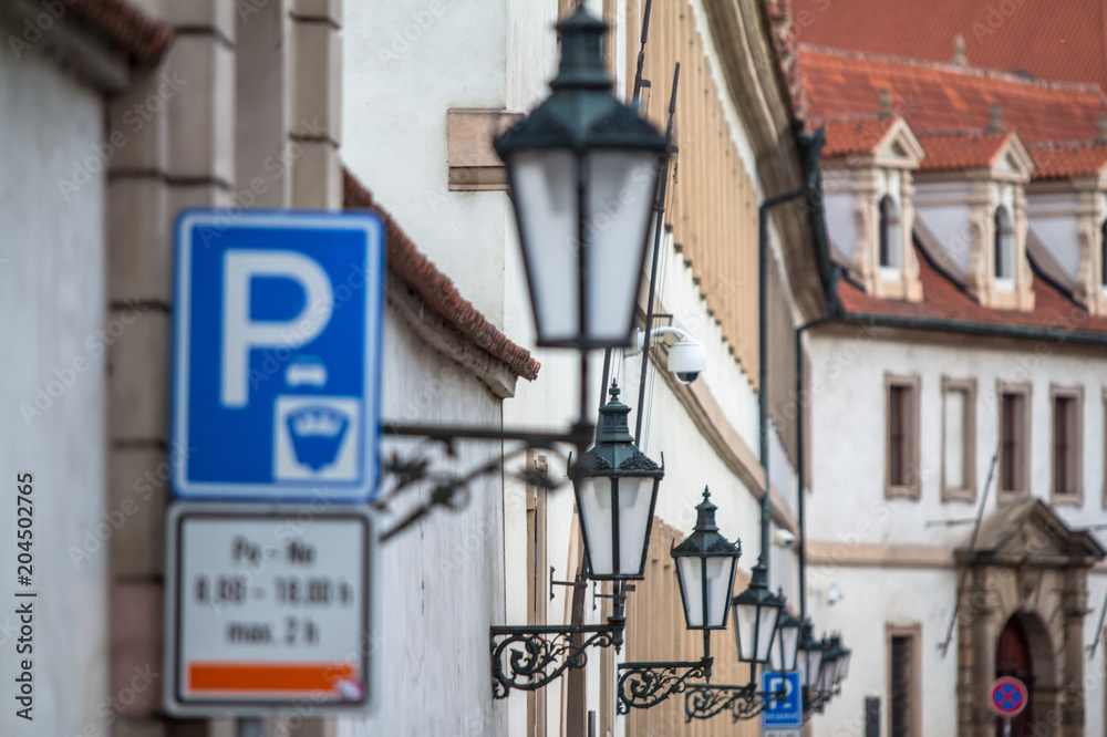 Lantern on a cozy street in Prague