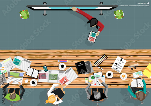 Business Meeting Training  Brainstorm for Success Creativity  Idea and  Plan  think analyze creative work,flat design illustration.