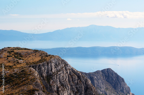 View from Biokovo mountain to Croatian islands and the Adriatic sea