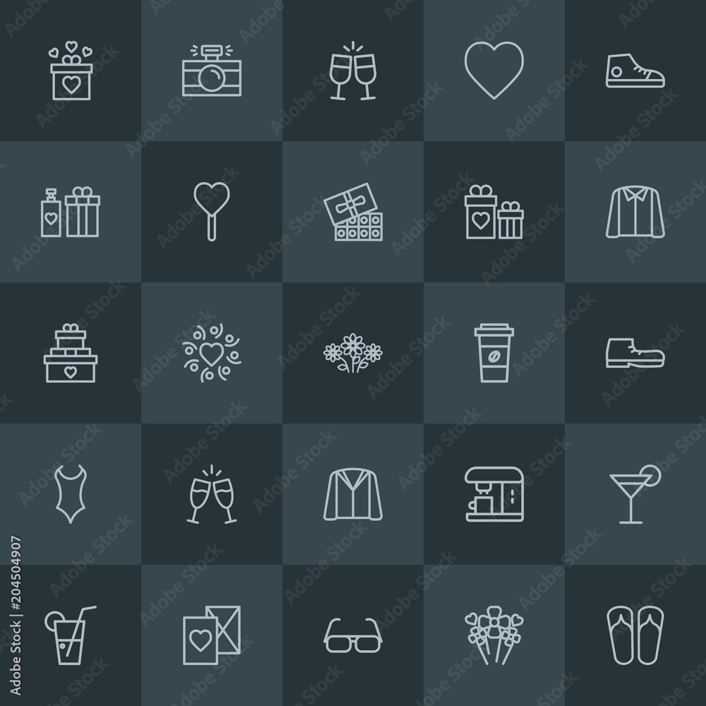Modern Simple Set of clothes, drinks, valentine Vector outline Icons. Contains such Icons as summer, celebration, white, sunglasses, box and more on dark background. Fully Editable. Pixel Perfect. Modern Simple Set of clothes, drinks, valentine Vector outline Icons. Contains such Icons as summer, celebration, white, sunglasses, box and more on dark background. Fully Editable. Pixel Perfect.