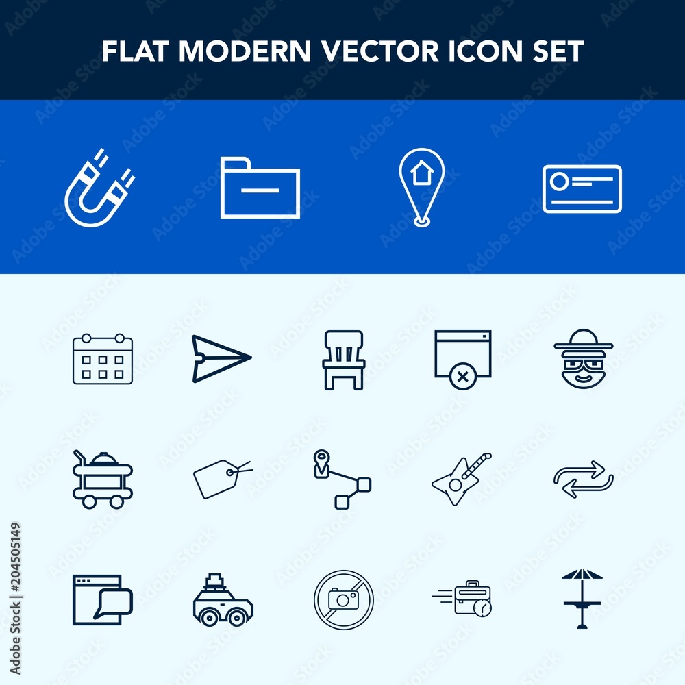 Modern, simple vector icon set with communication, cheque, food, internet, document, day, room, pin, field, bed, service, magnetic, science, sign, pole, interior, page, comfortable, web, storage icons