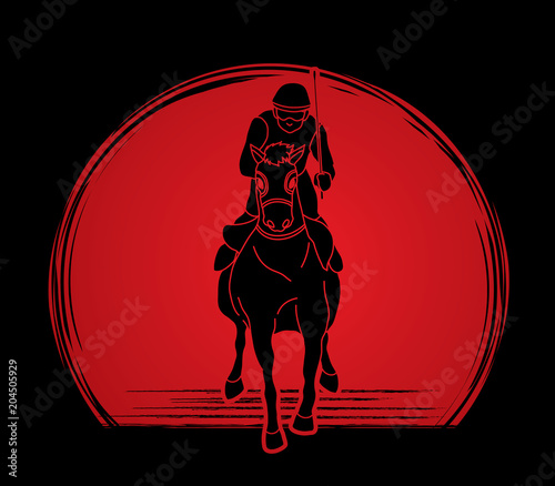 Riding horse, Race horse, Jockey Equestrian designed on sunlight background graphic vector.