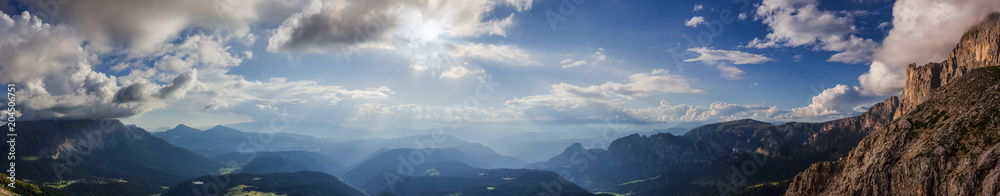 Panorama of the Eggen Valley, as viewed from the Rosengarten Mountain Group at evening