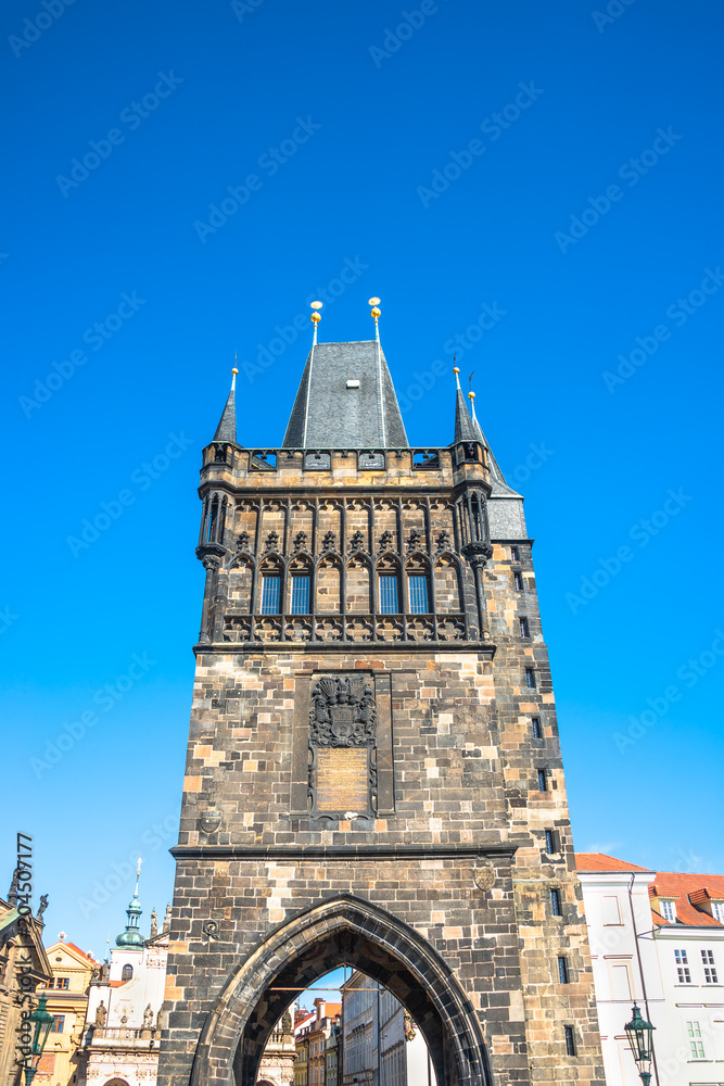Old Town Charles (Karluv most) Bridge Tower arched gateway in Prague, Czech Republic