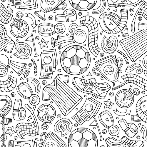 Cartoon hand-drawn Soccer seamless pattern