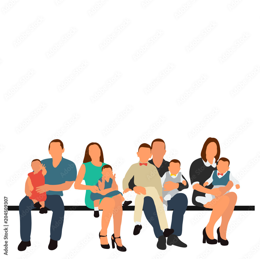 isolated, flat style, family with children sitting isolated, flat style, family with children sitting