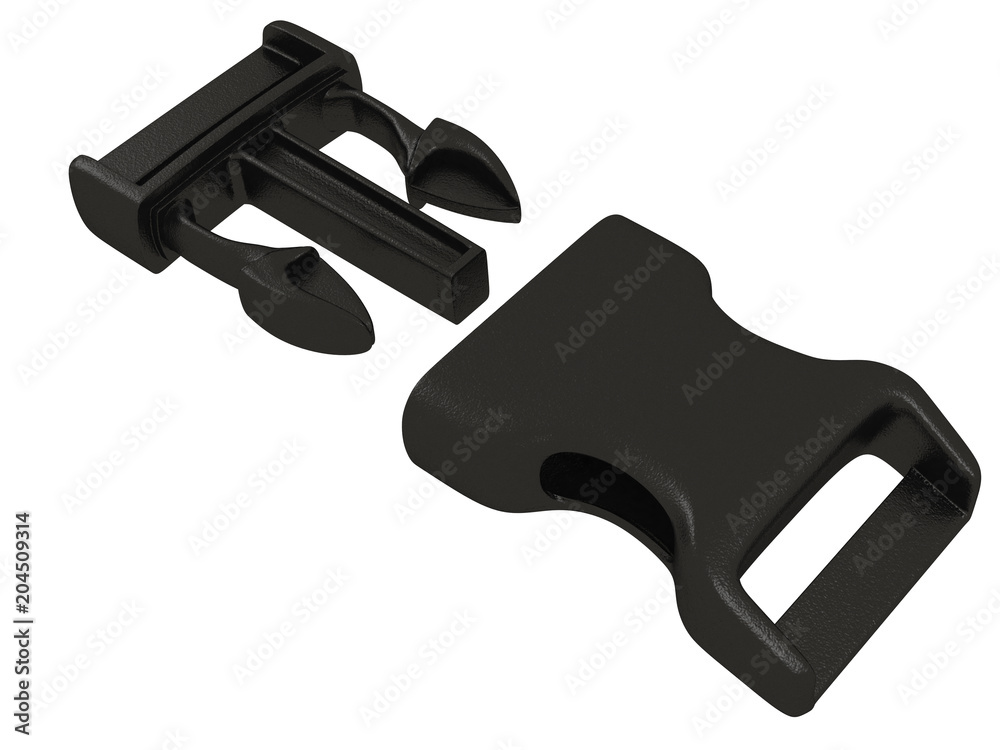 black plastic buckle on an isolated white background. 3d illustration black plastic buckle on an isolated white background. 3d illustration