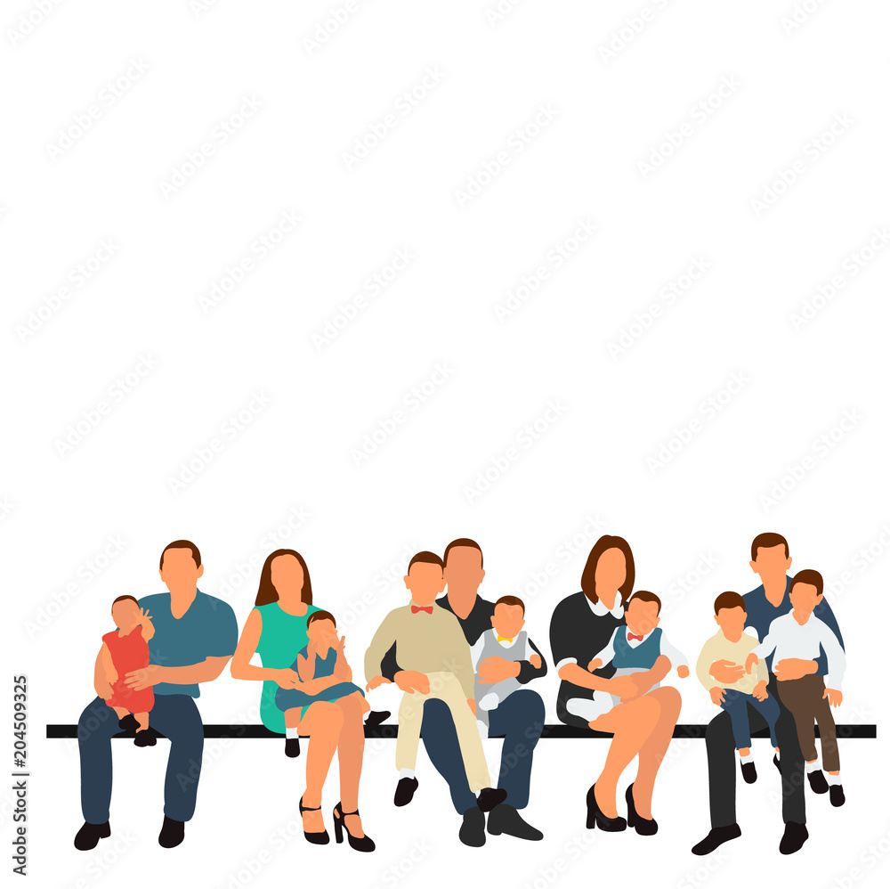vector, isolated, flat style, family with children sitting