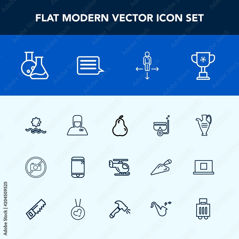 Modern, simple vector icon set with laboratory, water, bellhop, transport, tool, food, jug, landscape, vase, technology, organic, decoration, helicopter, hospitality, competition, mask, winner icons Modern, simple vector icon set with laboratory, water, bellhop, transport, tool, food, jug, landscape, vase, technology, organic, decoration, helicopter, hospitality, competition, mask, winner icons