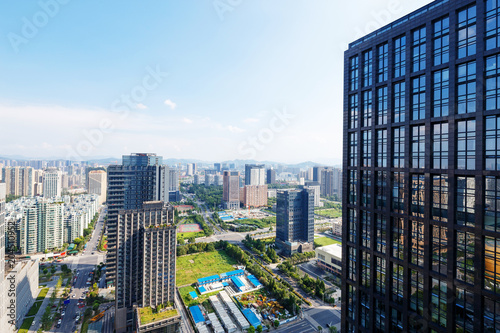 skyscrapers and mansions of a modern city