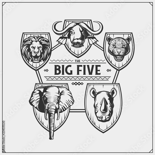 Canvas Print Safari emblem with Big Five animals