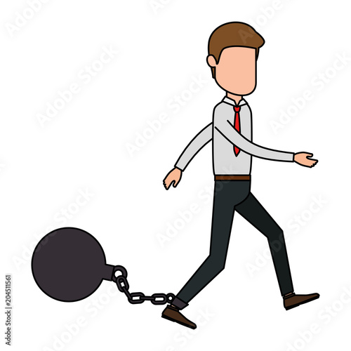 businessman sad avatar slave shackle character vector illustration design