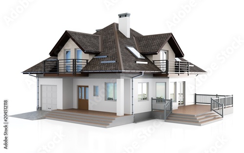 3d modern house on white background 3D illustration © DNY3D