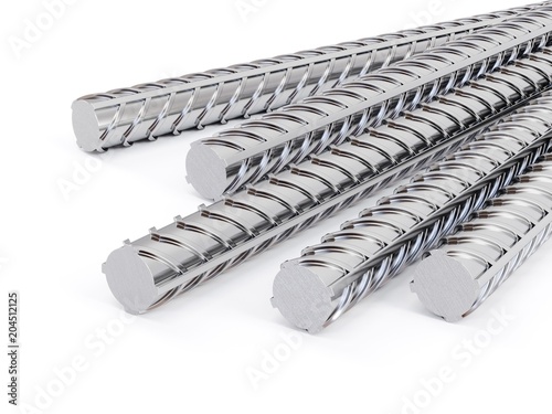 3d steel reinforcements rebar, metal or construction industry  on white background photo