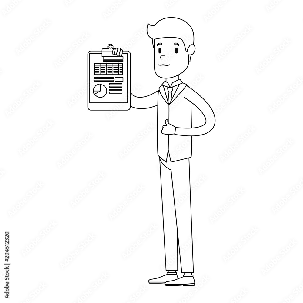 businessman sad with clipboard avatar character vector illustration design