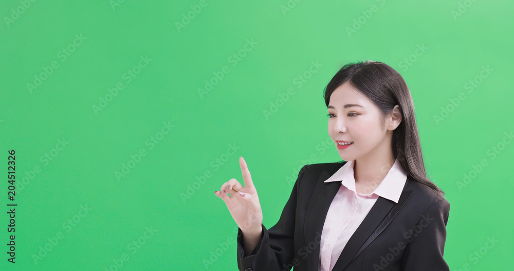 woman touch virtual screen woman touch virtual screen