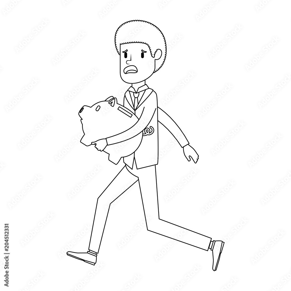 Obraz premium businessman sad with piggy savings avatar character vector illustration design