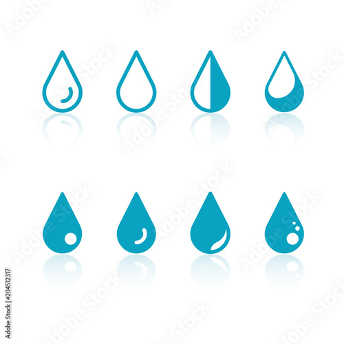 Water drop icons, symbols, signs vector illustration set