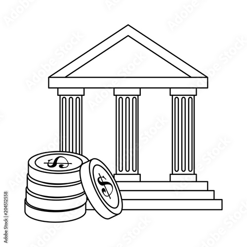 bank building with coins vector illustration design