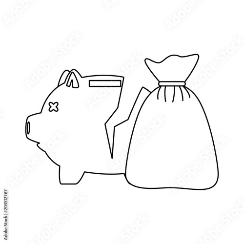 piggy savings broken with money sack vector illustration design