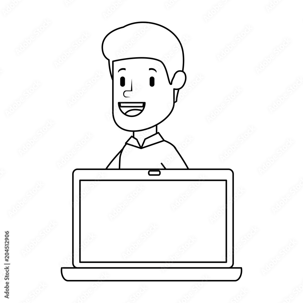 laptop with businessman avatar character vector illustration design