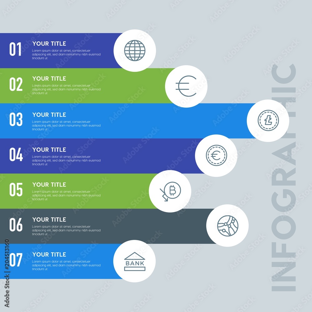 Flat business, money, email infographic steps template with 7 options for presentations, advertising, annual reports. Flat business, money, email infographic steps template with 7 options for presentations, advertising, annual reports.
