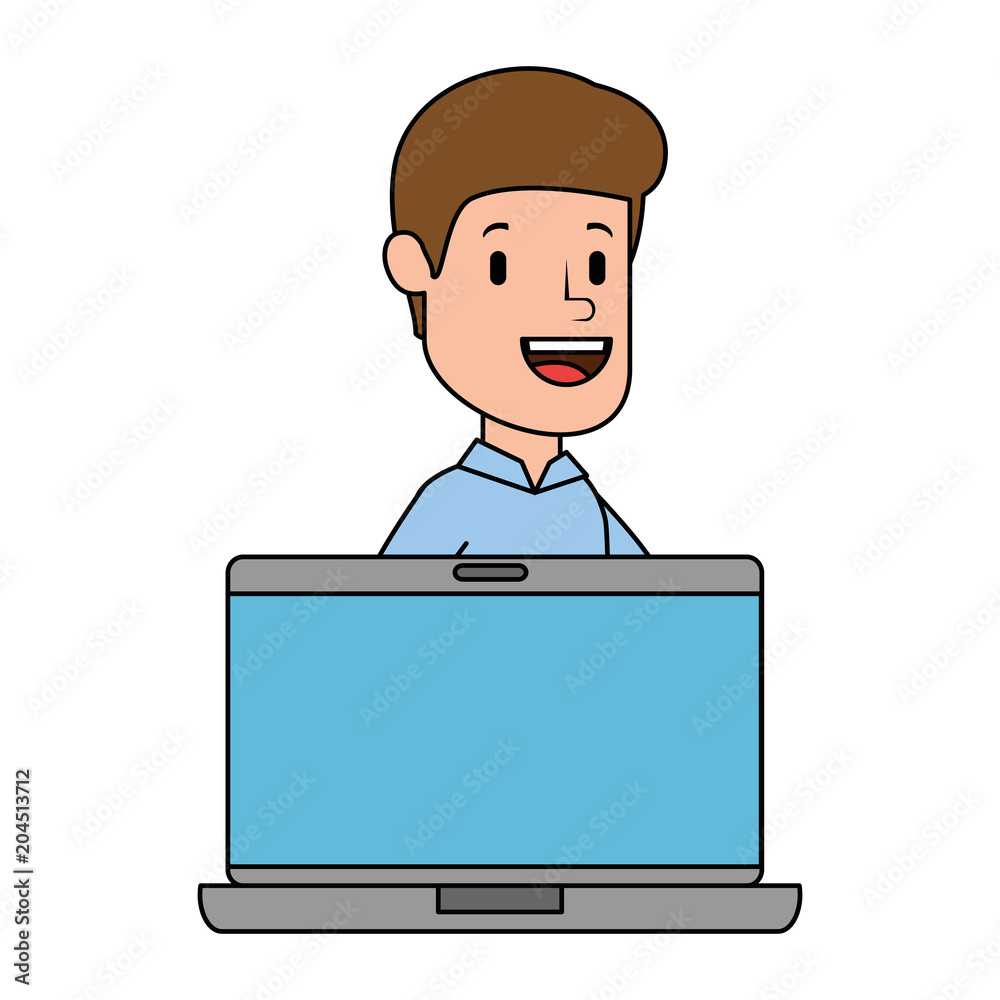 laptop with businessman avatar character vector illustration design