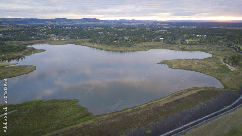 Aerial drone views of Wivenhoe Dam in Queensland, Australia