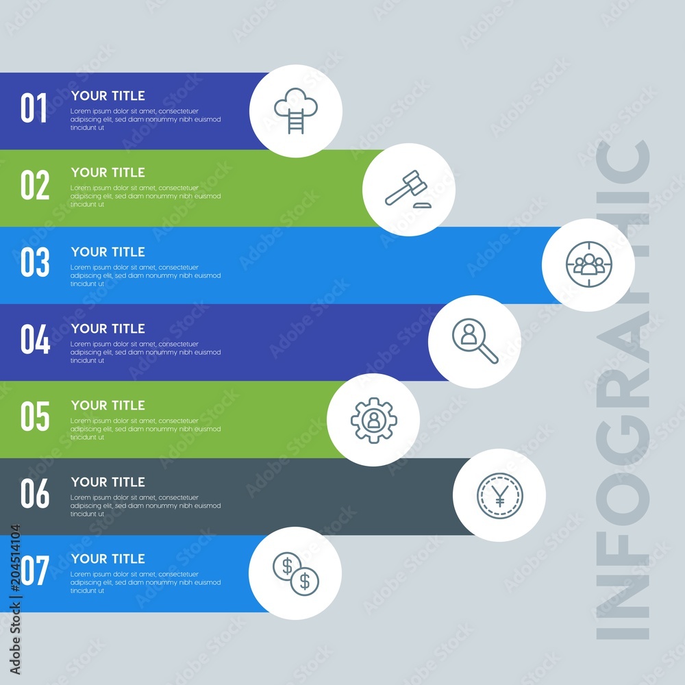 Flat business, money, email infographic steps template with 7 options for presentations, advertising, annual reports. Flat business, money, email infographic steps template with 7 options for presentations, advertising, annual reports.