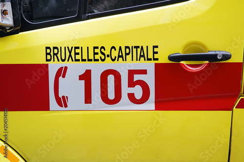 105 emergency number on ambulance side Brussels, Belgium.