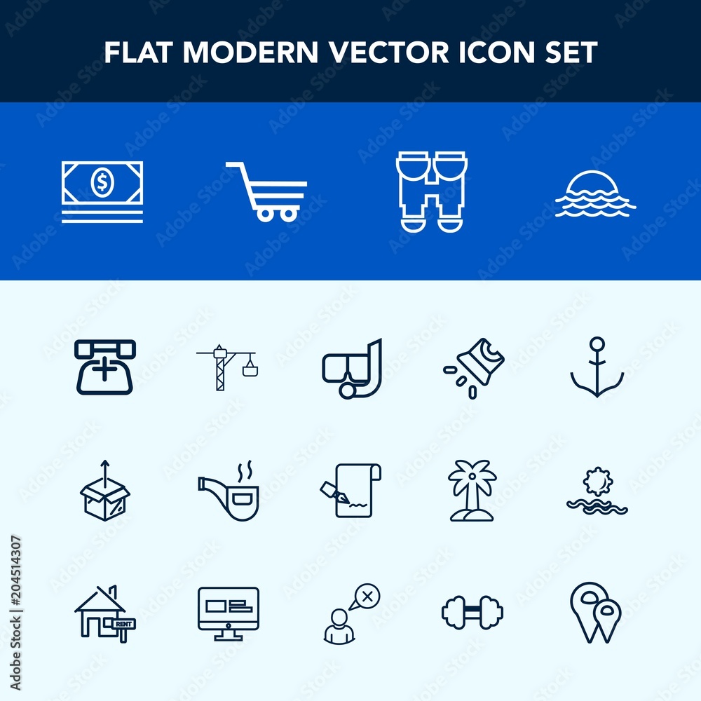 Modern, simple vector icon set with money, video, document, projection,  water, paper, cash, construction, pipe, retro, landscape, list, box, new,  rudder, unpacking, nautical, telephone, hammer icons Stock Vector | Adobe  Stock