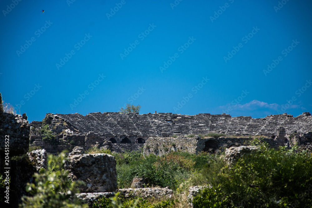 Side,Turkey. Ancient aqueduct. active rest in Turkey. Ruins in Side. Remains of the past. construction of the 2nd century.