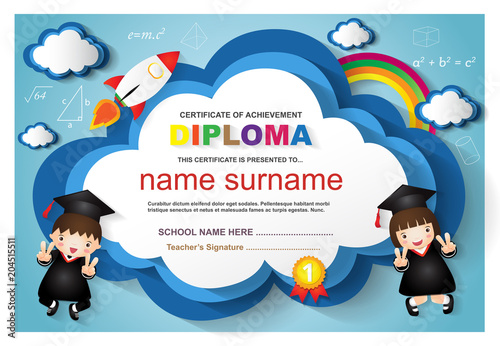 Kids Diploma certificate background design template
