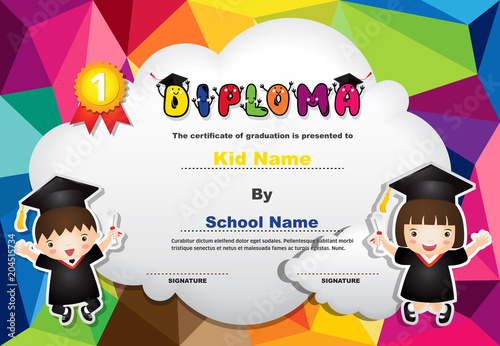 Kids Diploma certificate background design template