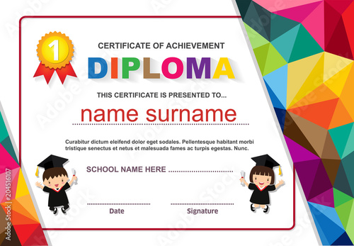 Kids Diploma certificate background design template